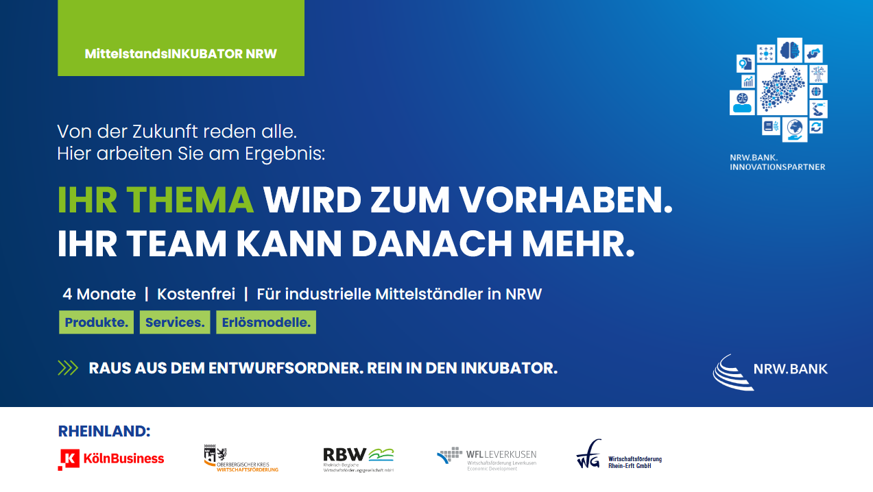 MittelstandsINKUBATOR NRW 2026: Unternehmen aus dem Rhein-Erft-Kreis können sich jetzt mit Ihrer Innovationsidee bewerben
